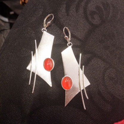 Boucles d'oreilles Panthere - cornaline sur argent