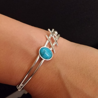 Bracelet turquoise sertie sur argent - Hashtag