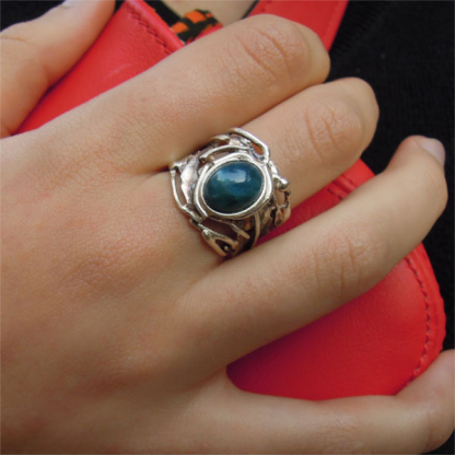 bague apatite bleue et argent - 8x10mm - dothraki