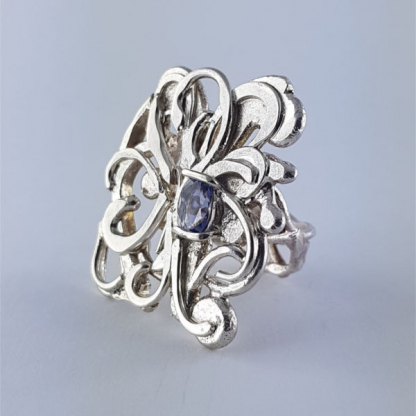 bague iolite et argent massif