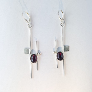 Boucles d'oreilles grenat créateur - Collection Mondrian - sur argent