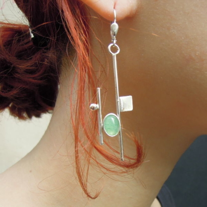 Boucles d'oreilles Mondrian - Aventurine et argent