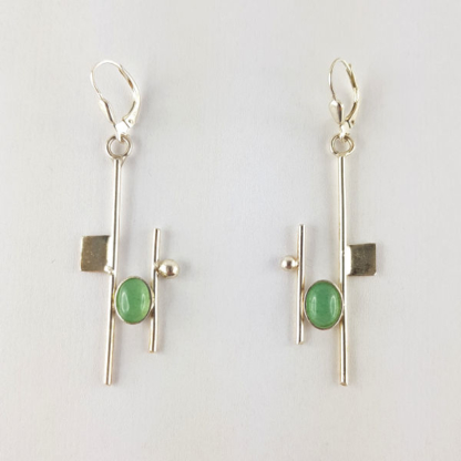 Paire de boucles d'oreilles Mondrian - Aventurine et argent