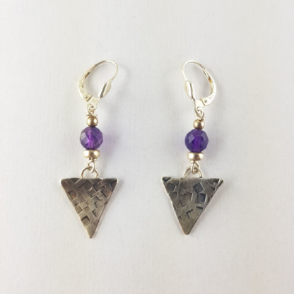 boucles d'oreilles triangle argent et amethyste